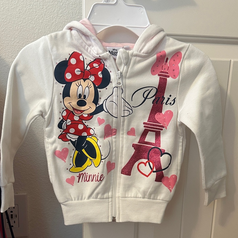 NWOT Disney Minnie Mouse Paris Hoodie - White and Pink